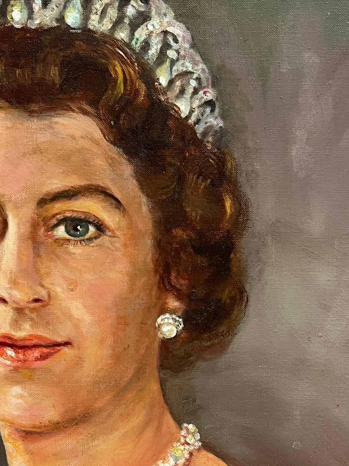 HM Queen Elizabeth II Portrait British Oil Painting signed oil on canvas For Sale 1