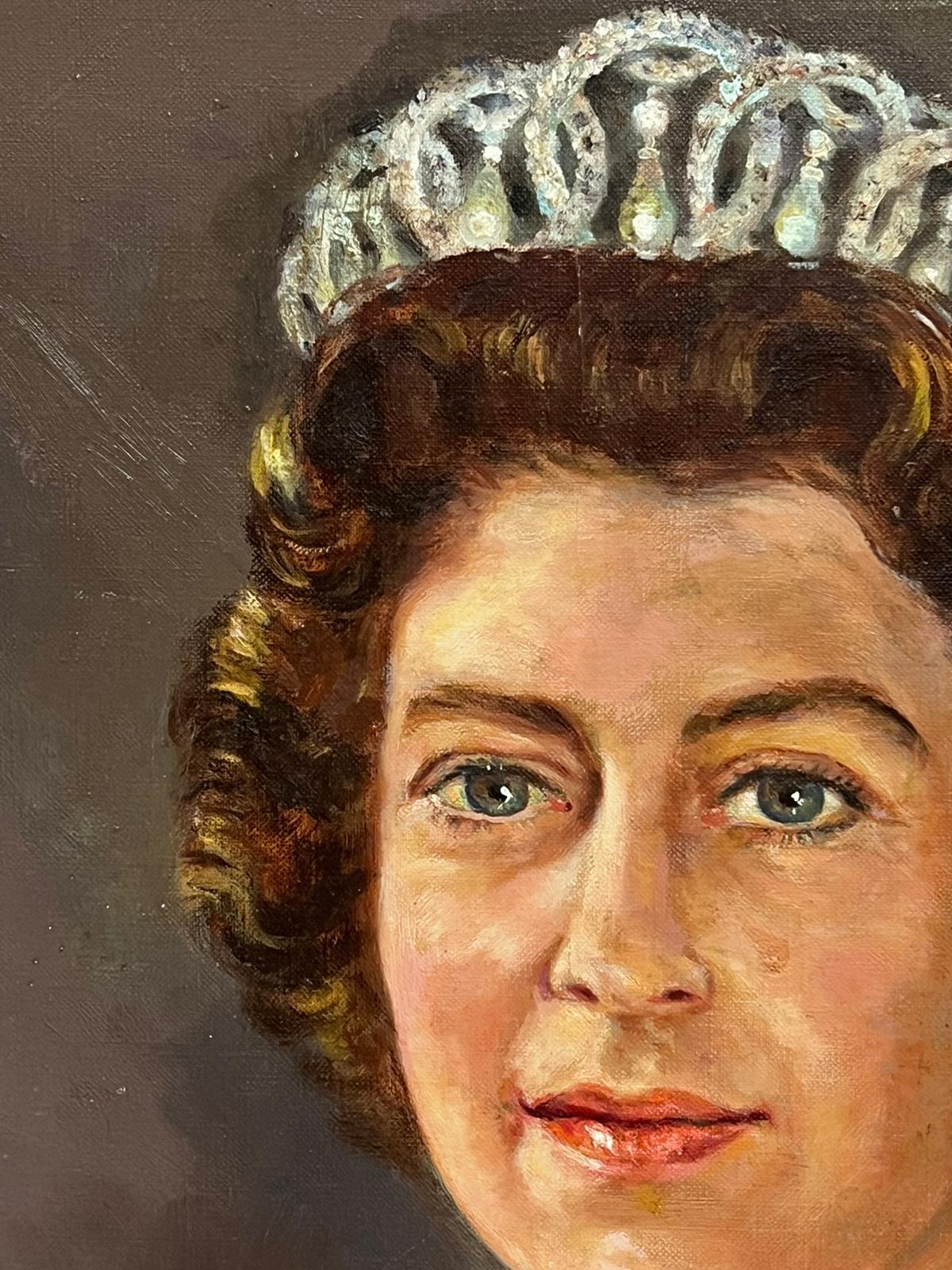 HM Queen Elizabeth II Portrait British Oil Painting signed oil on canvas For Sale 2