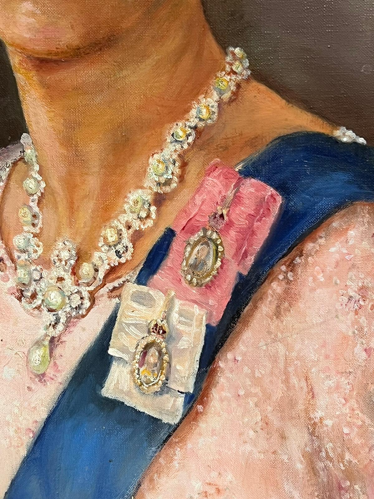 HM Queen Elizabeth II Portrait British Oil Painting signed oil on canvas For Sale 3