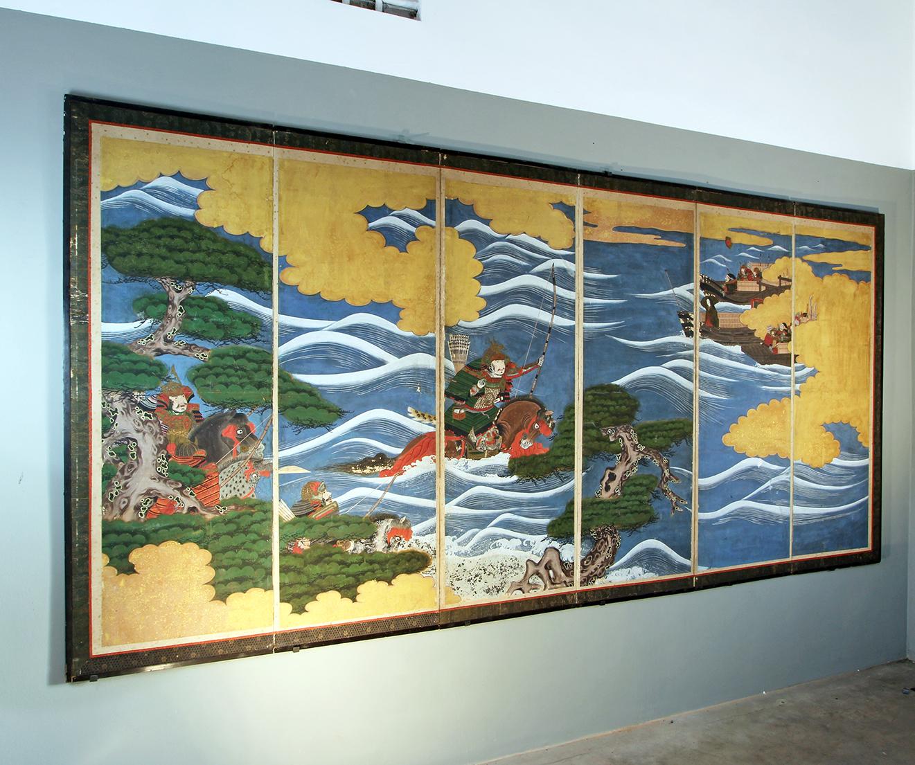 Edo 19th Century Japanese Folding Screen Six Panels Battle of Kawanakajima 1