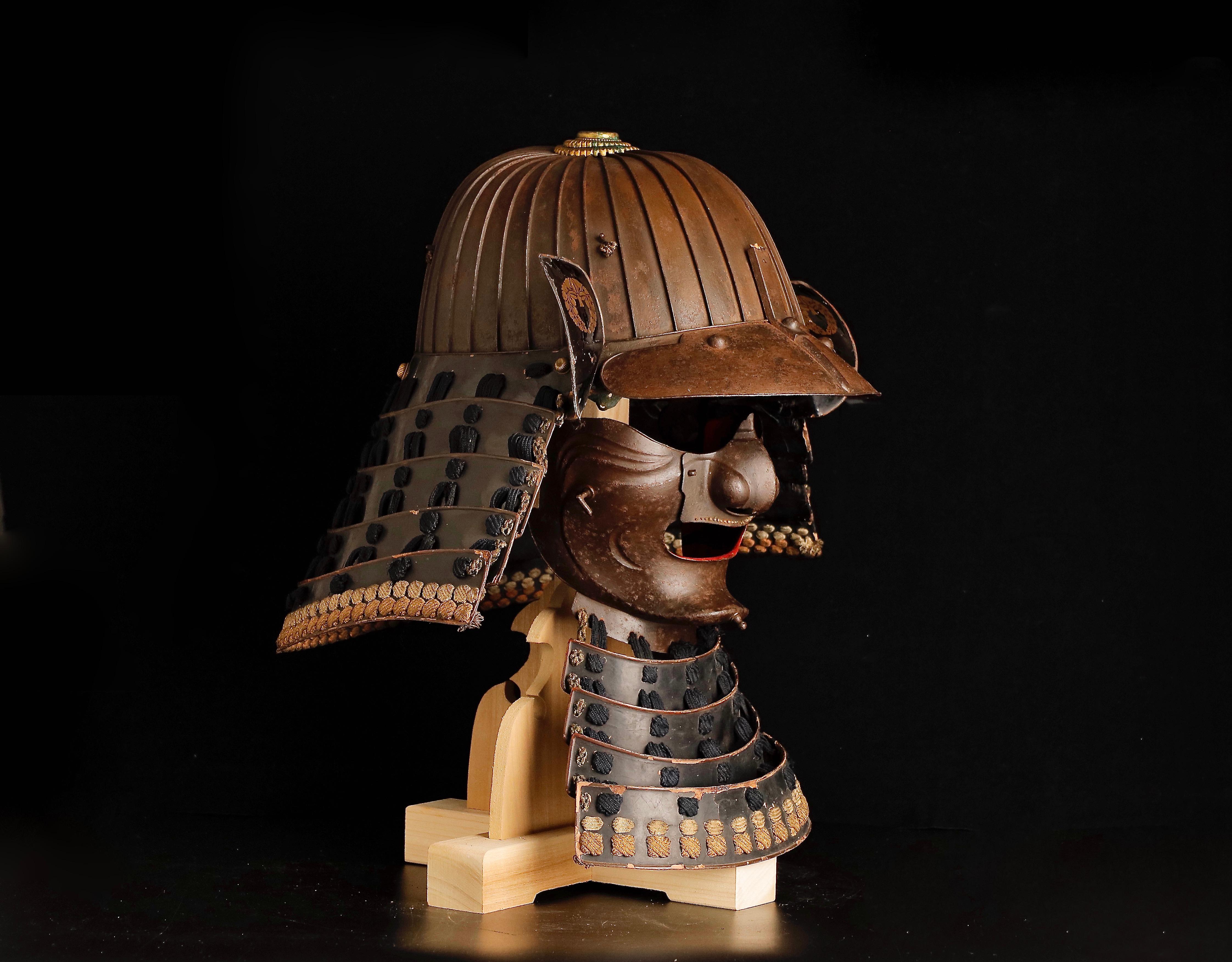 18th Century and Earlier Edo-Era Samurai Helmet and Mask Set, an Authentic Piece of History from the 17th