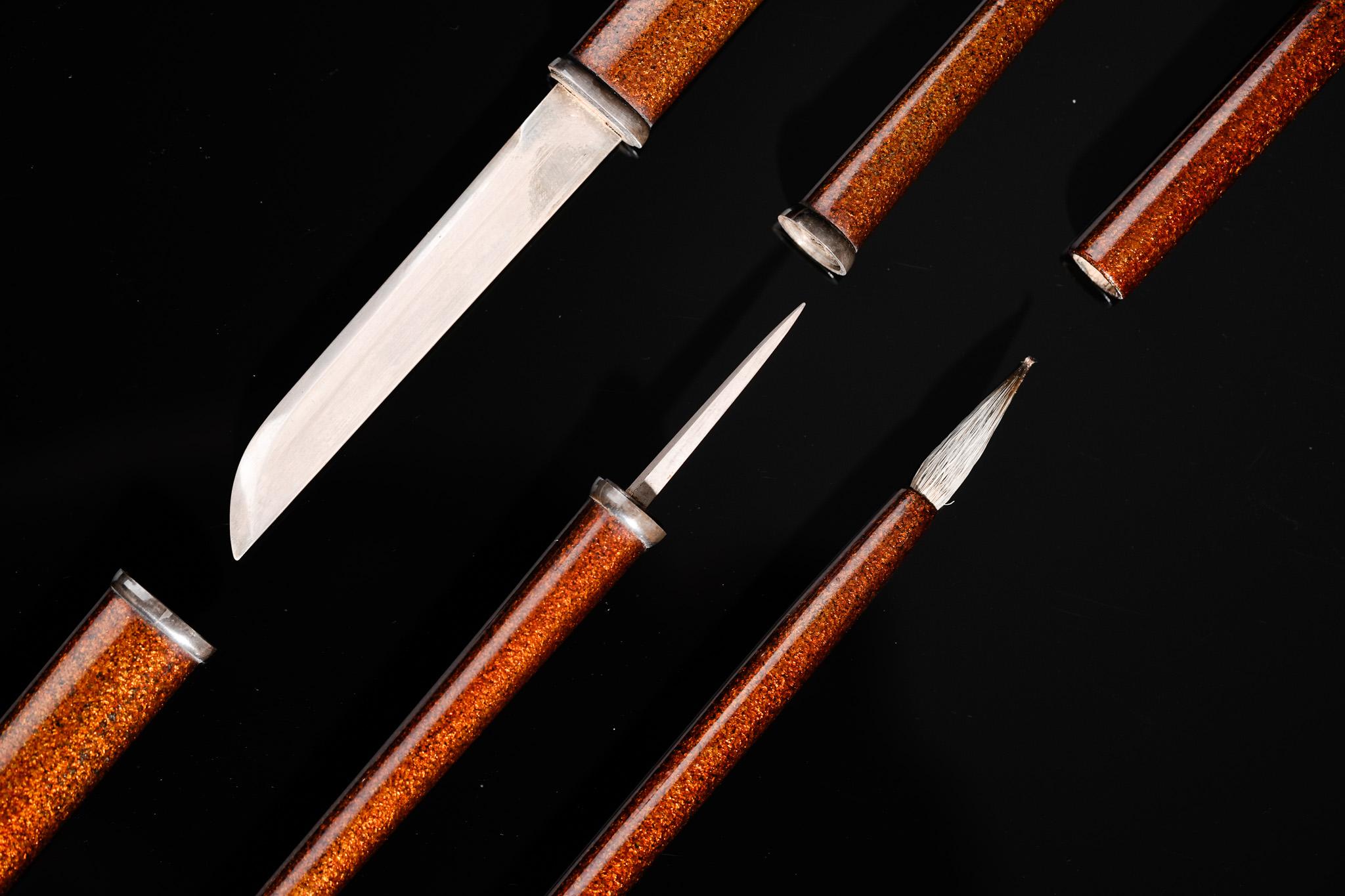 Edo-Goldlack-Schreibkasten mit Samurai-Krieger, Makie Suzuribako im Angebot 4