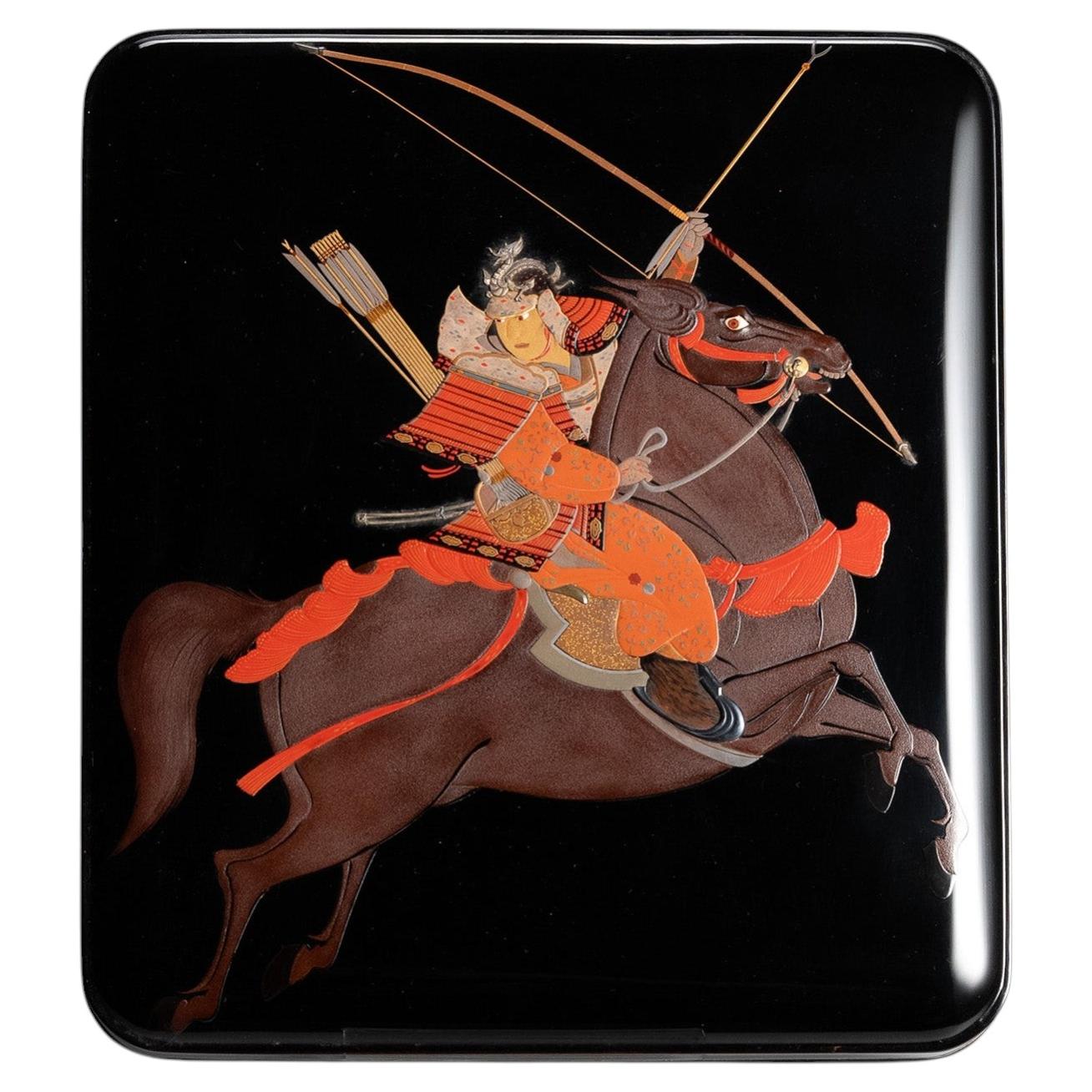 Edo Gold-Lacquer Writing Box with Samurai Warrior, Makie Suzuribako For Sale