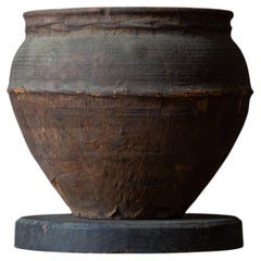 Edo Japanese Antique Paper-covered Bizen Ware Wide-Mouth Vessel, 17th C