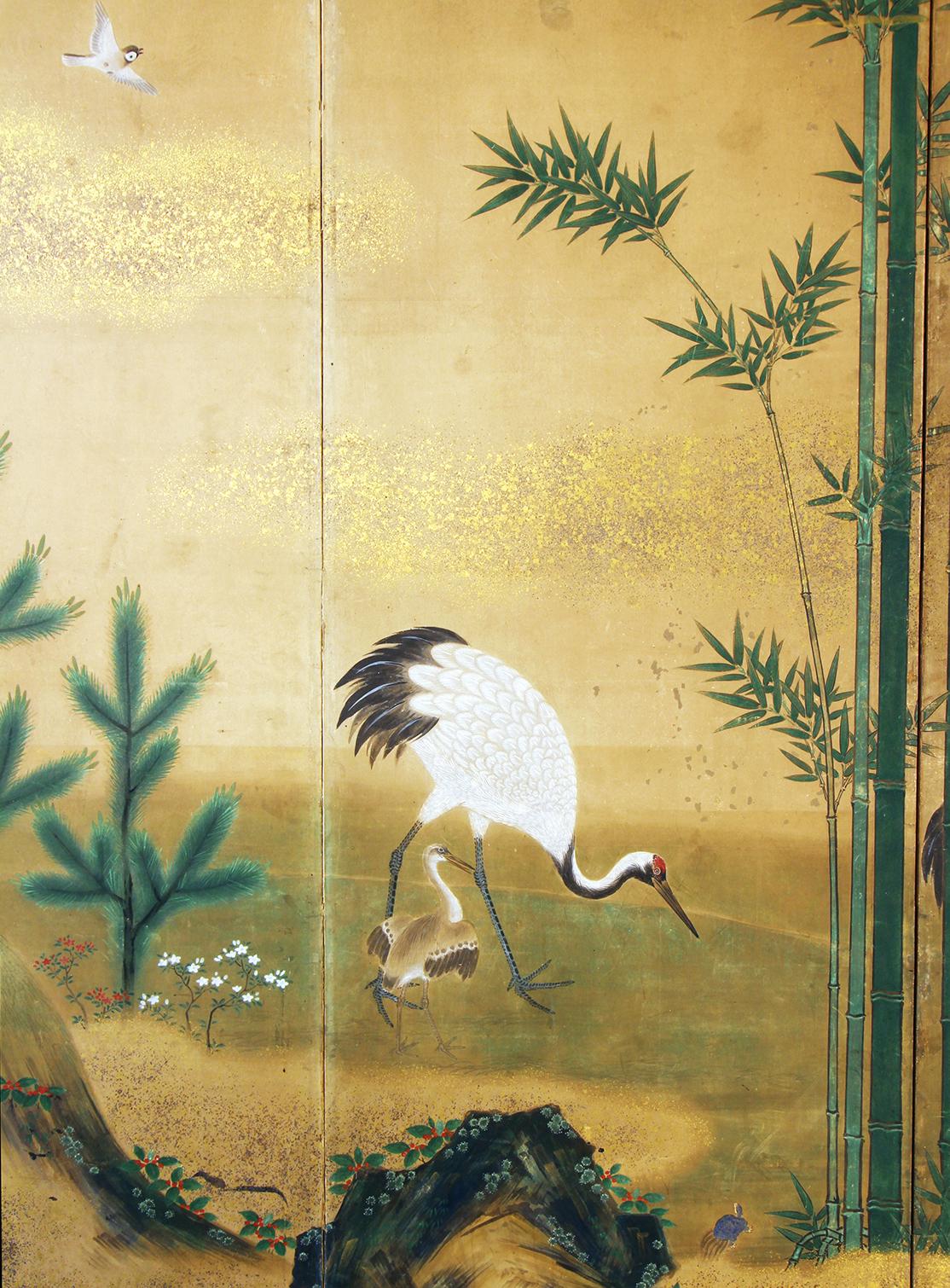 Hand-Painted Edo Japanese Screen - Interior Design - Decorative Landscape  -Japan Antiques.