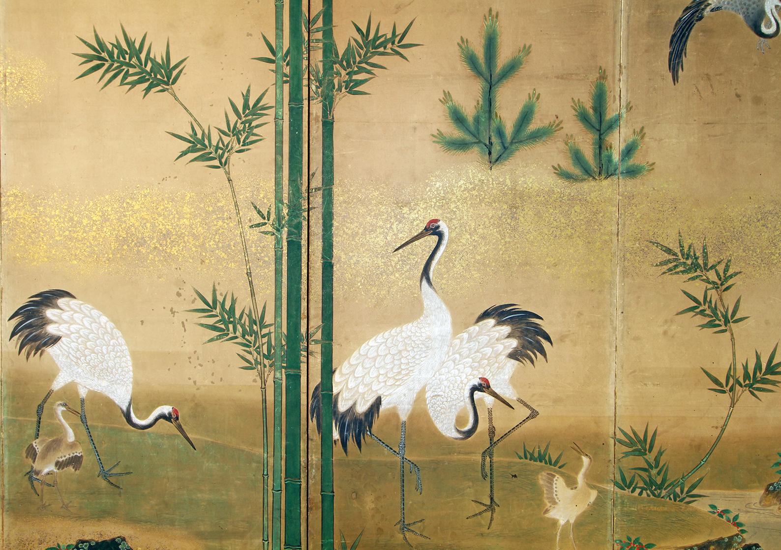 Gold Leaf Edo Japanese Screen - Interior Design - Decorative Landscape  -Japan Antiques.