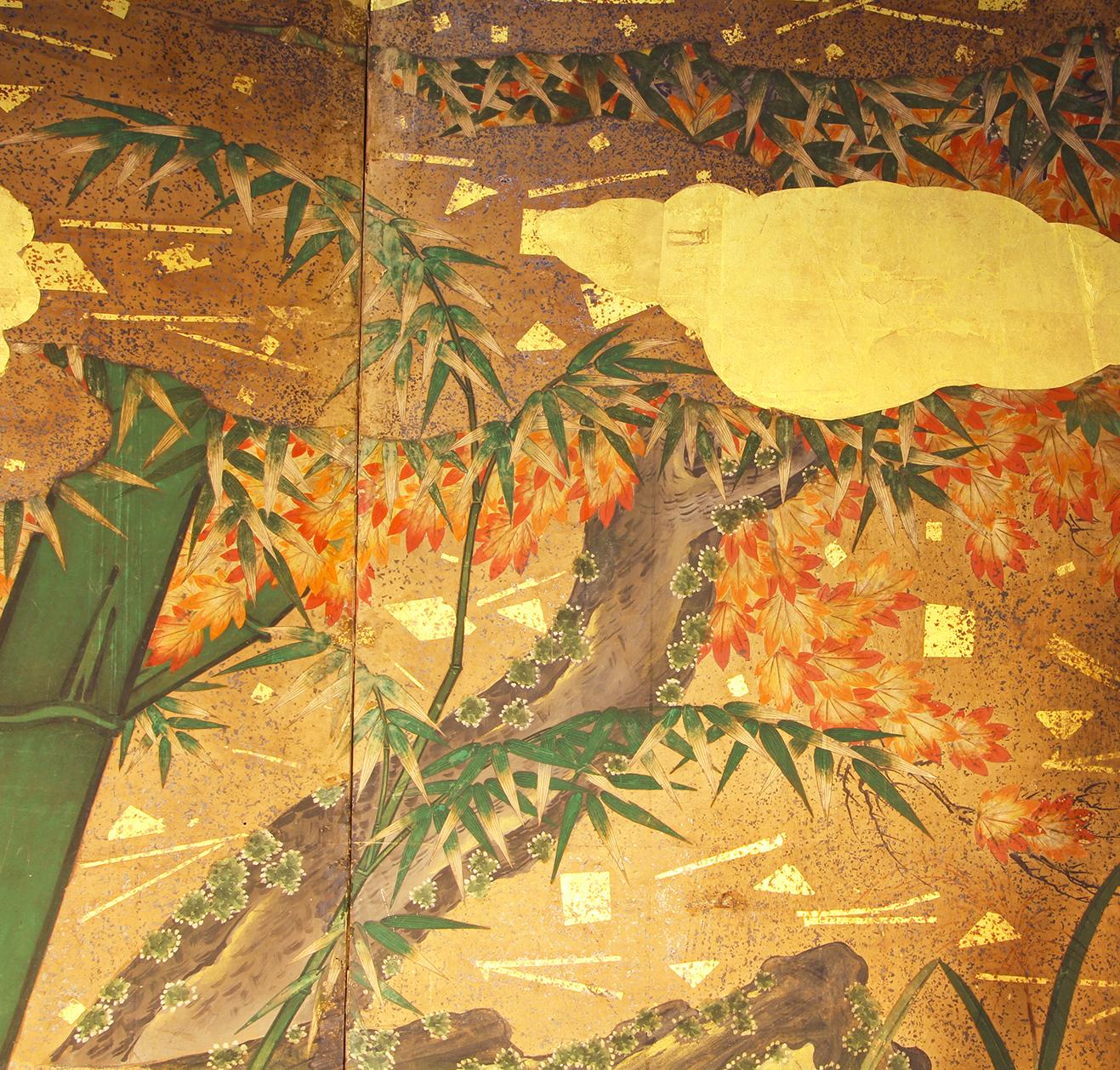 Edo, Japanischer Raumteiler mit zwei Tafeln, Rinpa-Schule (Handbemalt) im Angebot