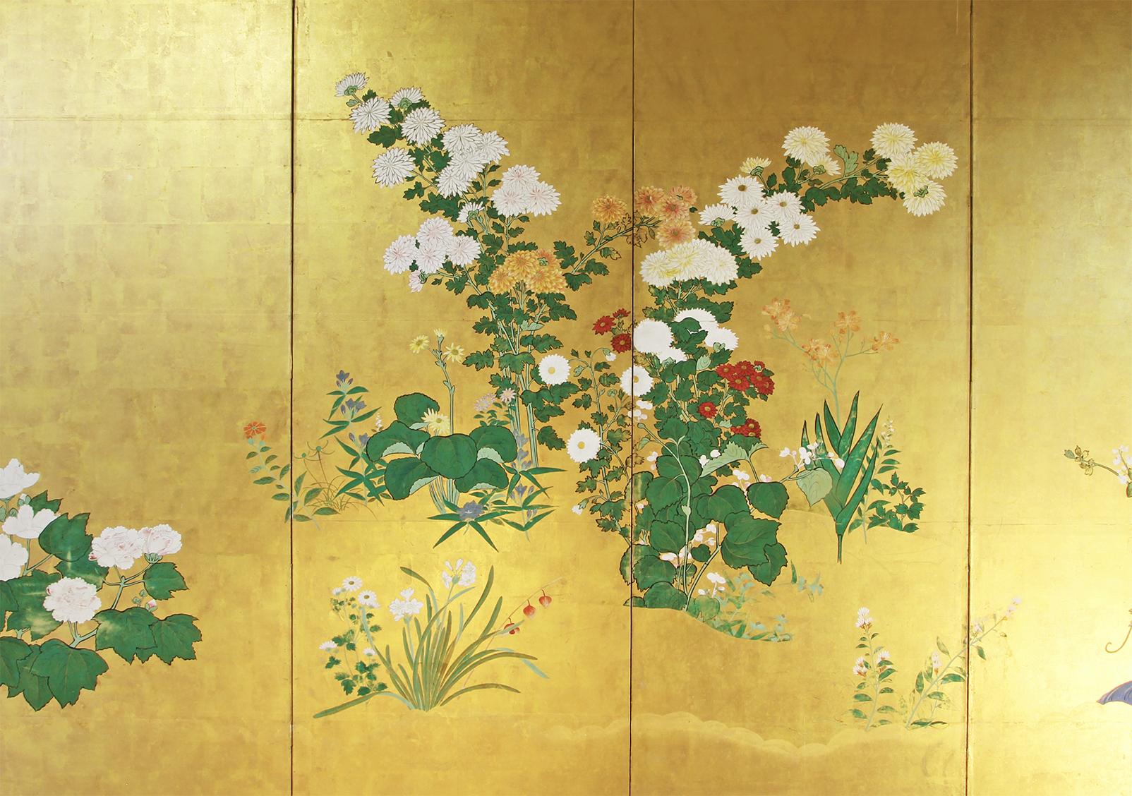 Hand-Painted Edo Landscape Japanese Folding Screen For Sale