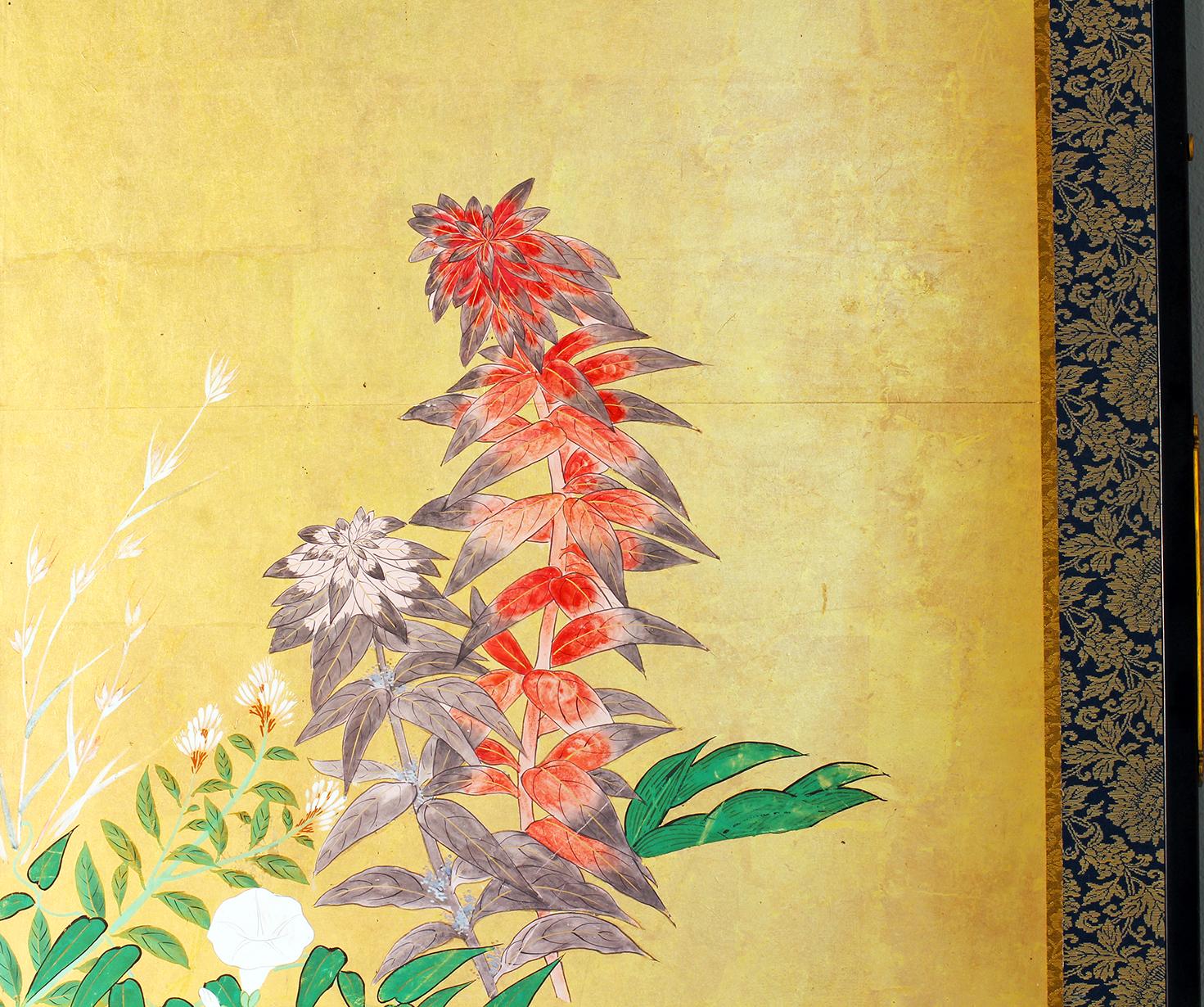 Gold Leaf Edo Landscape Japanese Folding Screen For Sale