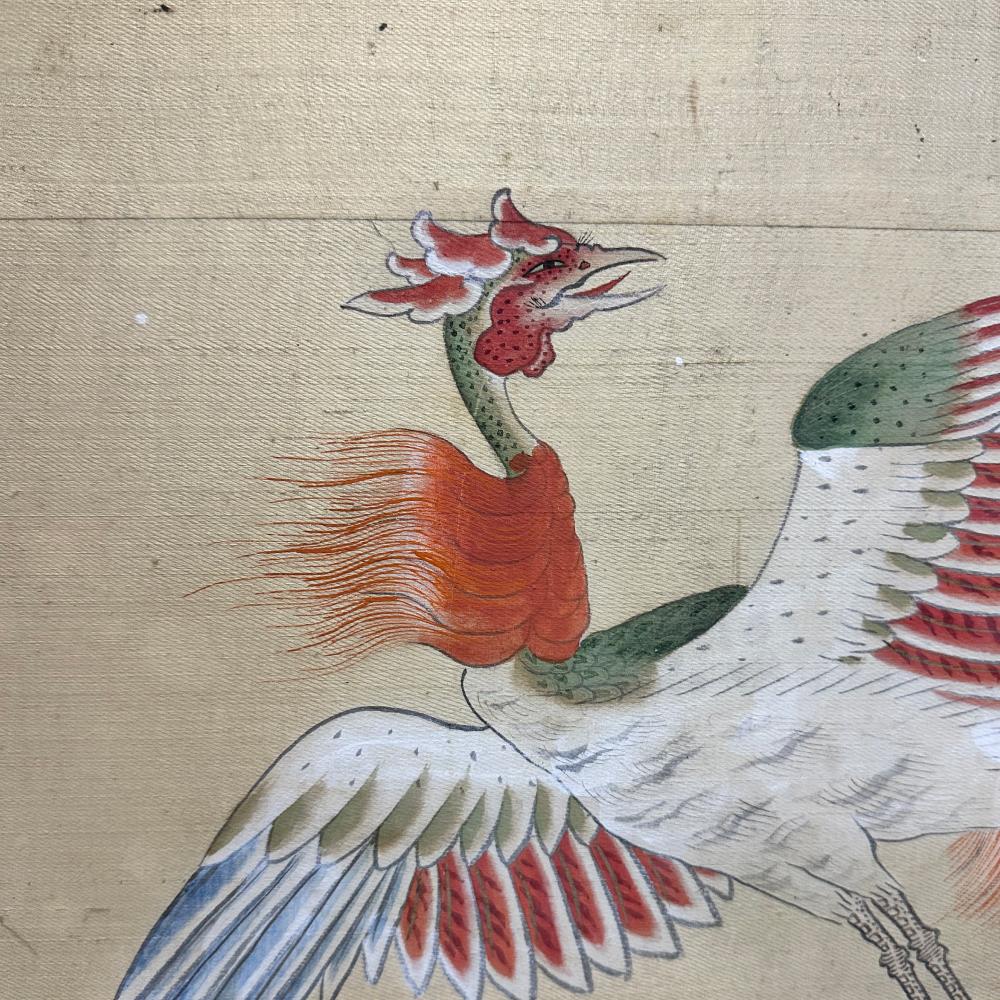 Silk Edo-Meiji Phoenix Birds Screen For Sale