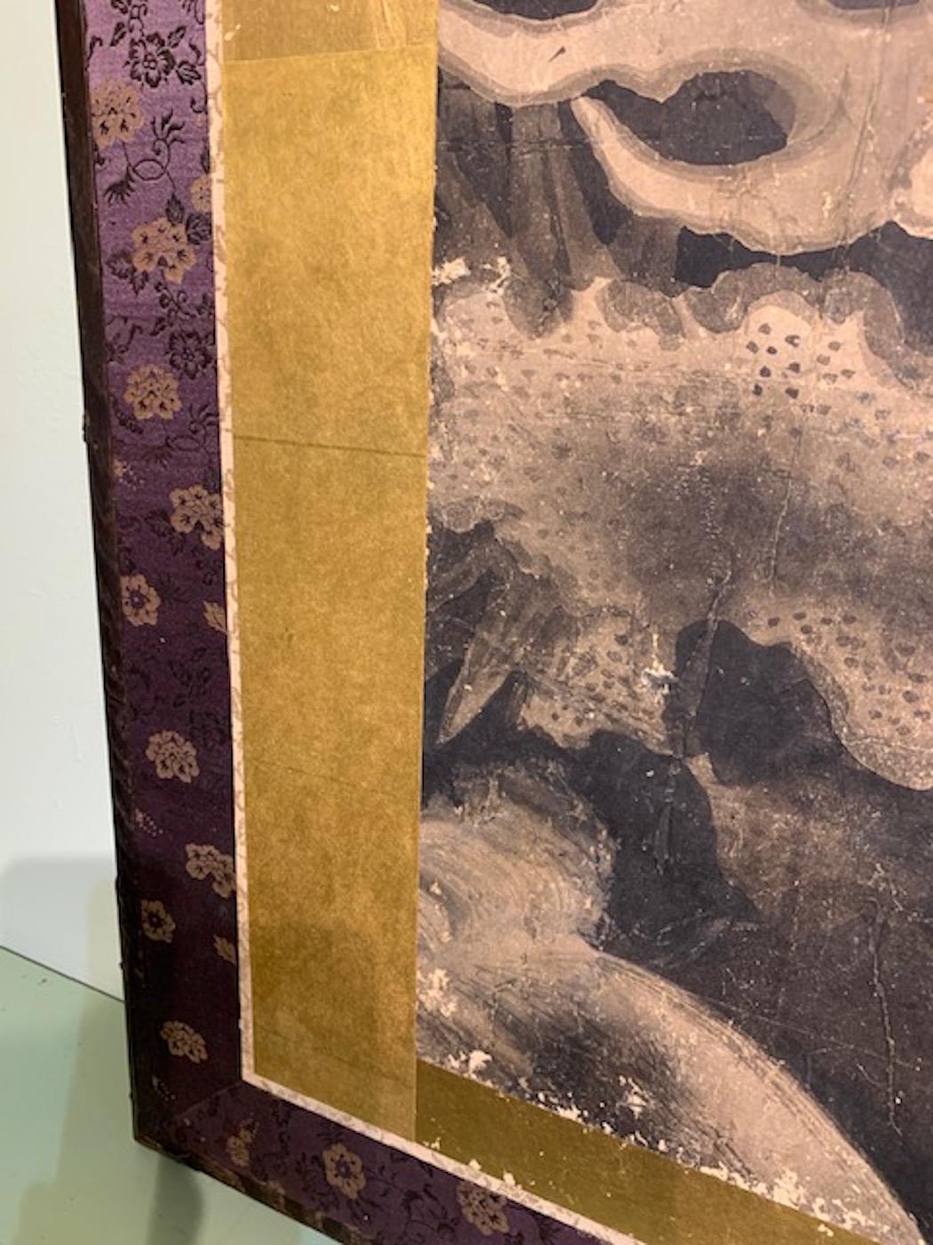 Asian Edo Period, '1603-1868' Sumi-e Dragon Screen with Gold Fleck For Sale