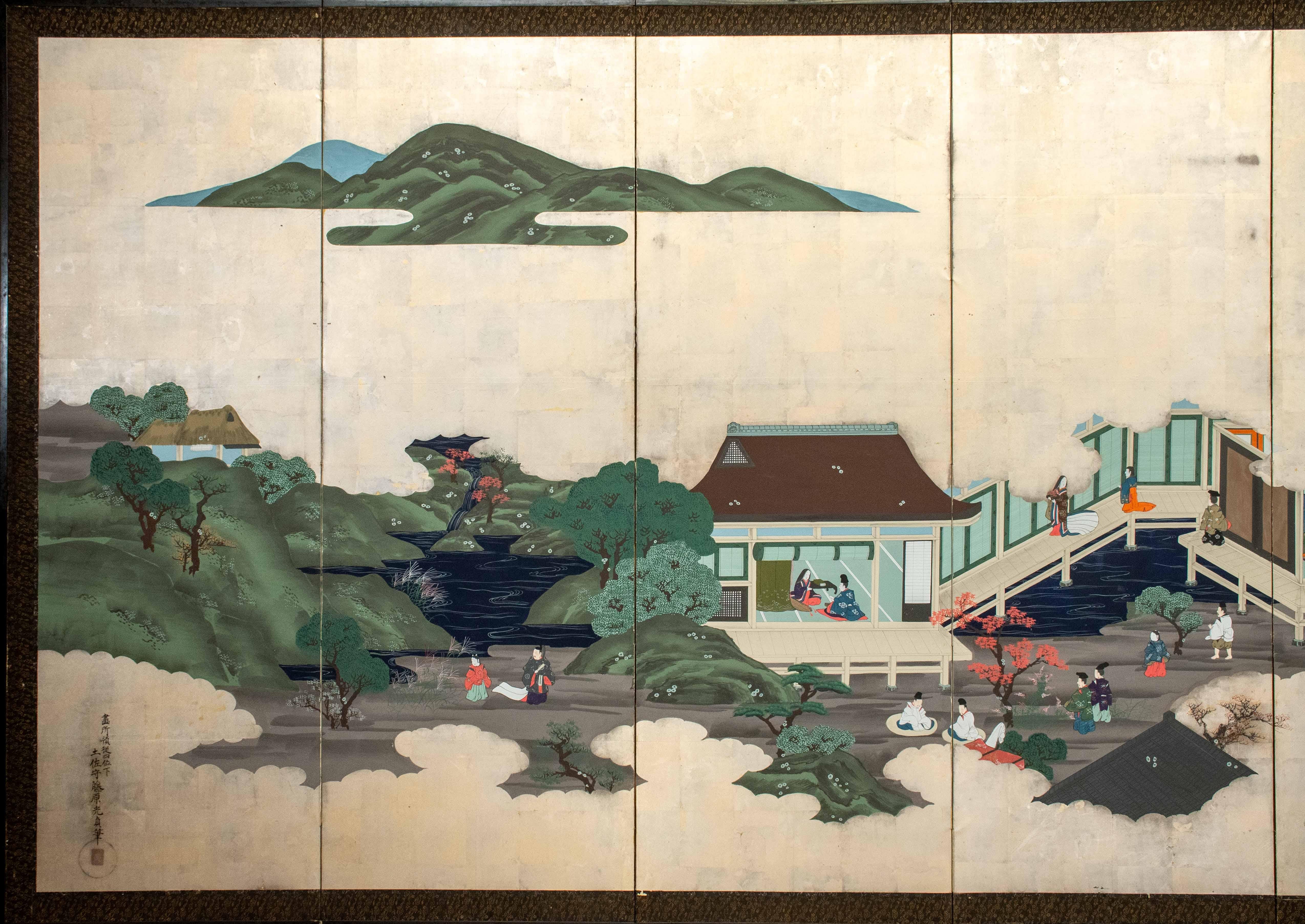 Byobu, traditional Japanese six-panel screen depicting a scene from the 
