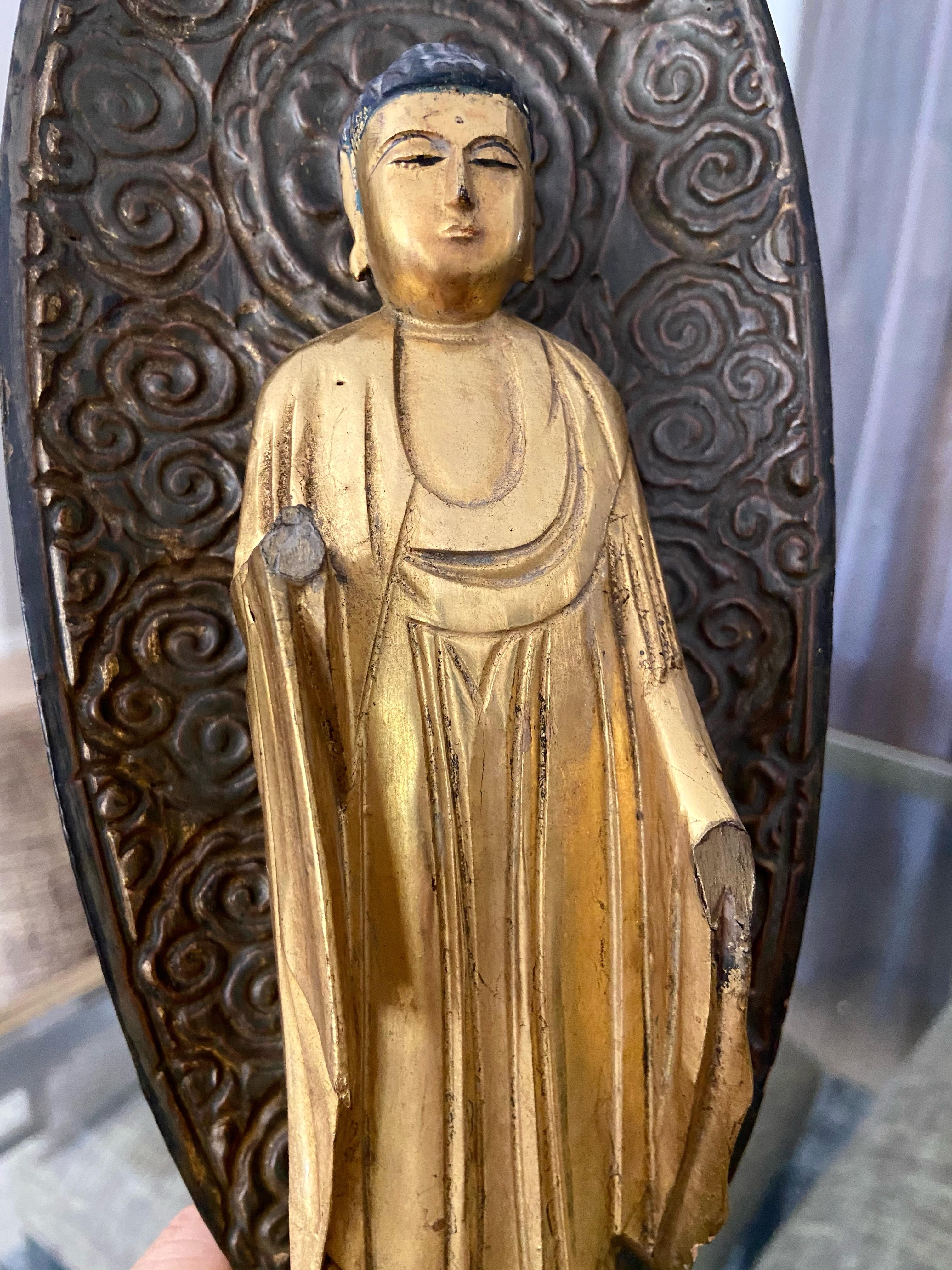 Edo Period 19th Century Japanese Gilt Wood Standing Amida Buddha For Sale 4