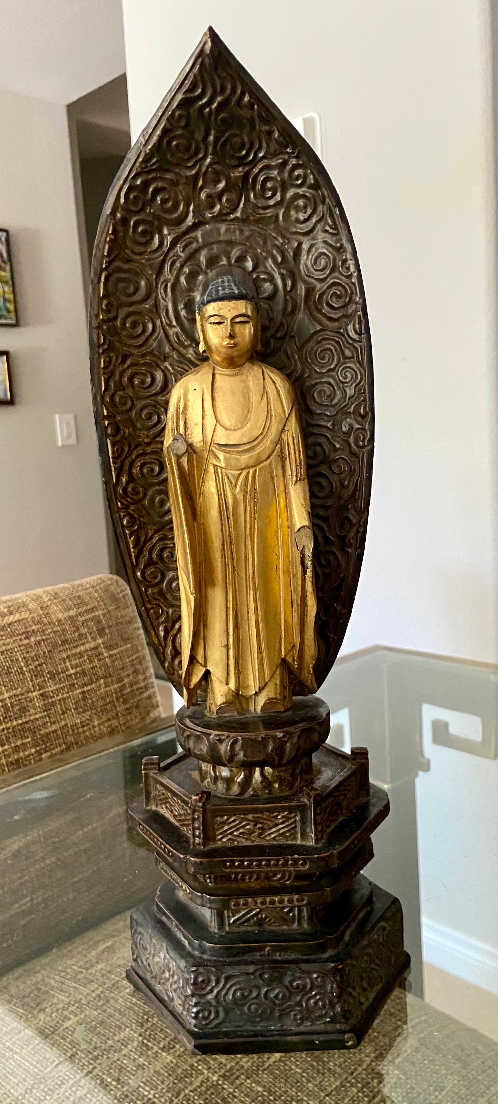 Edo Period 19th Century Japanese Gilt Wood Standing Amida Buddha For Sale 5