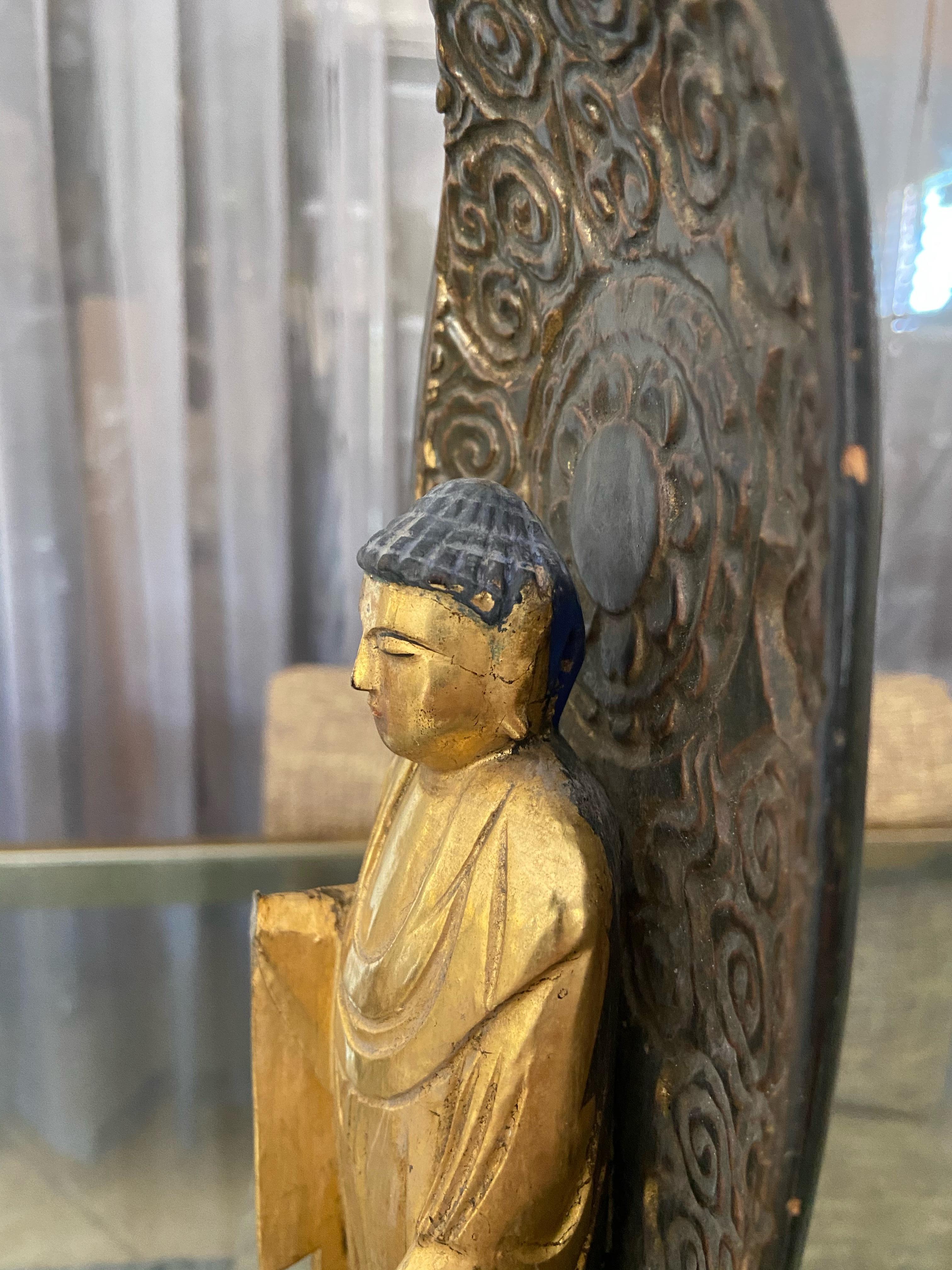 Edo Period 19th Century Japanese Gilt Wood Standing Amida Buddha For Sale 6