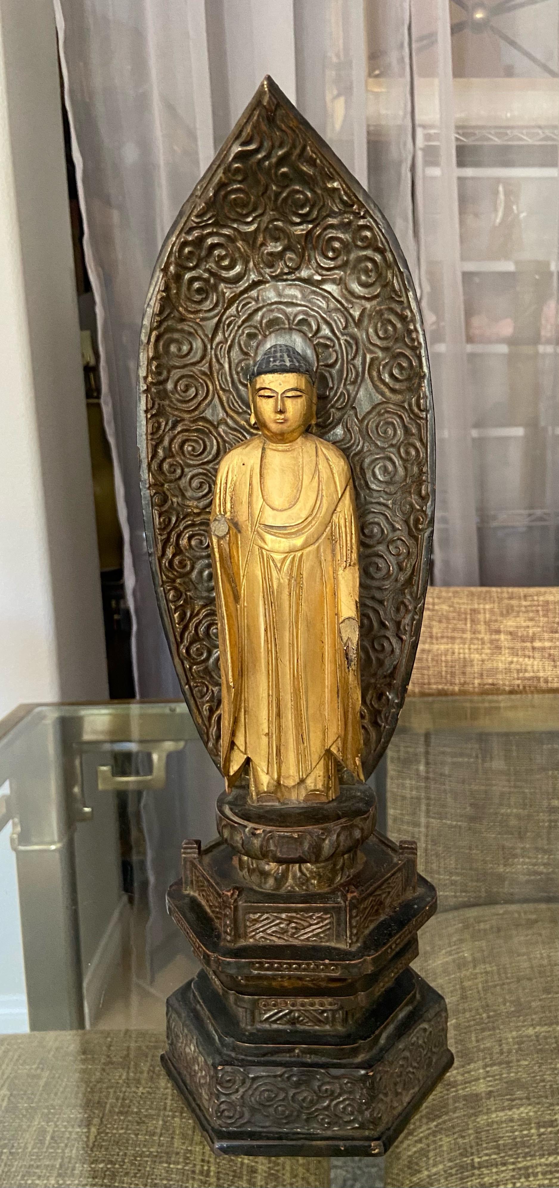 Edo Period 19th Century Japanese Gilt Wood Standing Amida Buddha For Sale 10