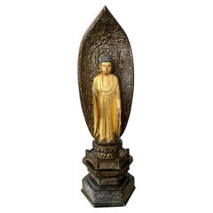 Edo Period 19th Century Japanese Gilt Wood Standing Amida Buddha