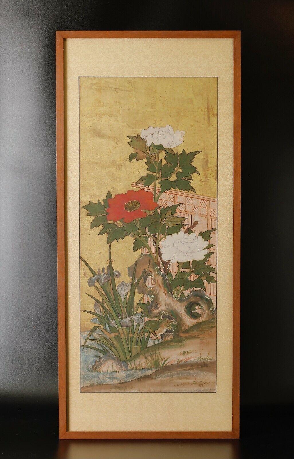 Japanese antique painting  of flowers  19 C  
Weight 3kg ( 6.6lb) 