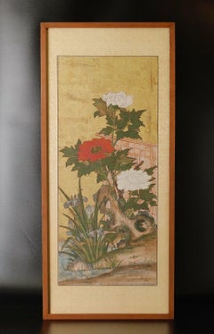 Edo Period (19th) Japanese antique painting of flowers