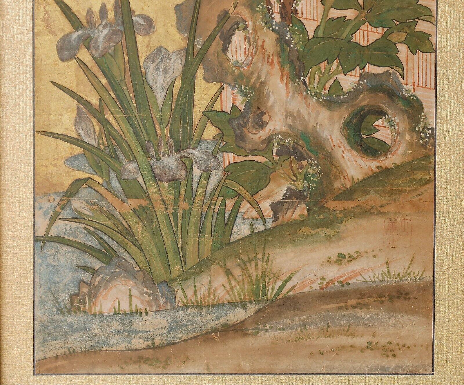 19th Century Edo Period (19th) Japanese antique painting of flowers For Sale