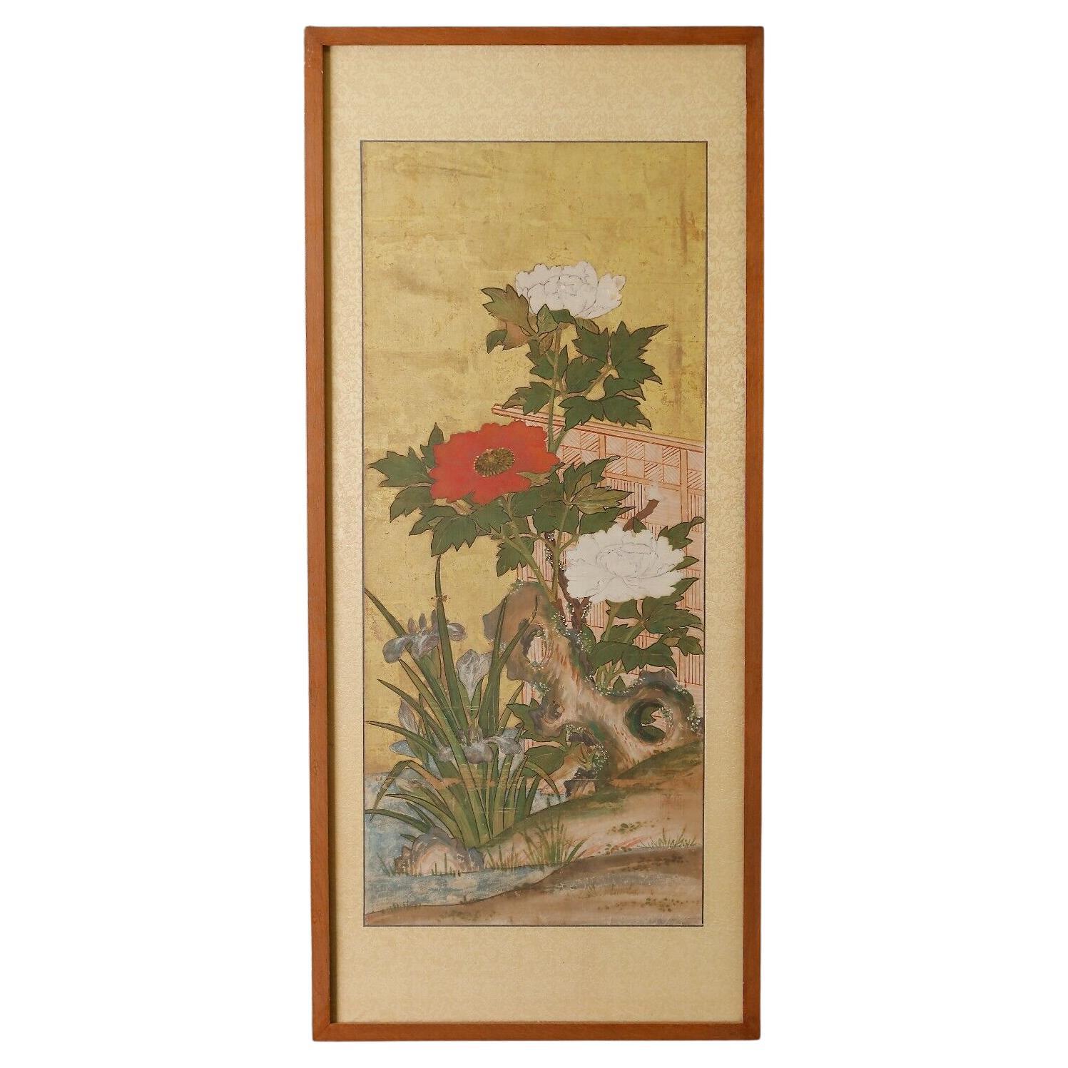 Edo Period (19th) Japanese antique painting of flowers
