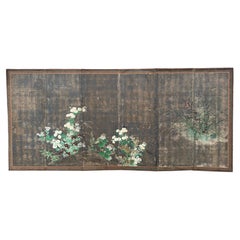 Edo Period 6-Panel Screen: Chrysanthemums and Butterfly on Silver Leaf