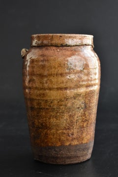 Edo Period Antique Pottery '1750-1850' "Iga Ware" Vase / Japanese Old Small Jar