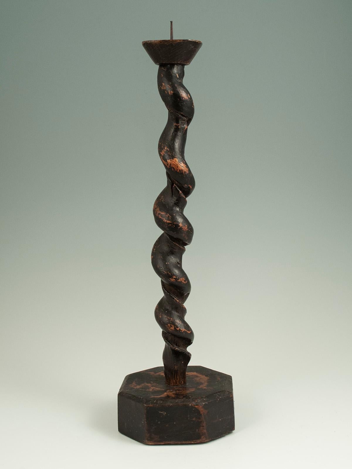 Hand-Crafted Edo Period Burl Wood Candlestick, Japan