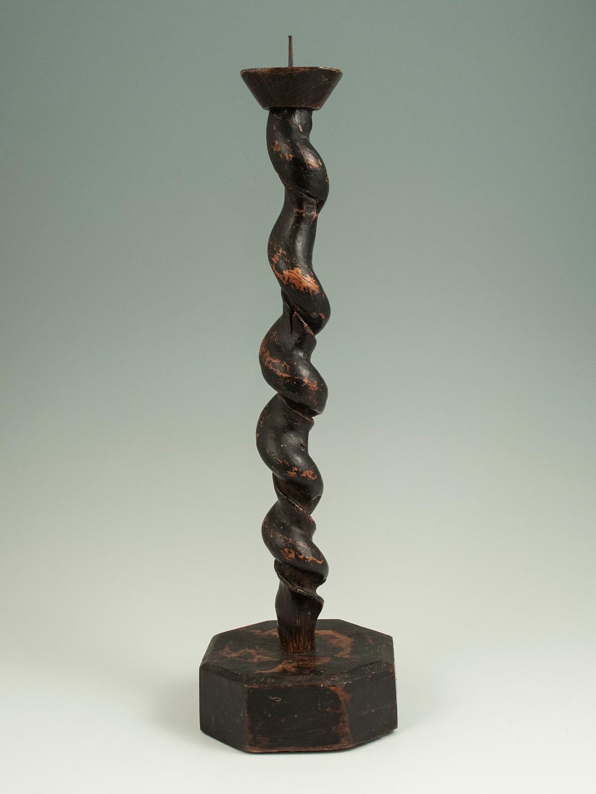Hand-Crafted Edo Period Burl Wood Candlestick, Japan