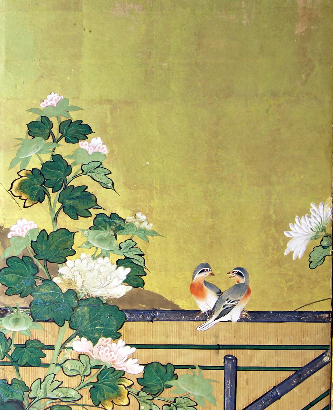 Hand-Painted Edo Period, Early 19th Century Japanese Folding Screen by Rinpa School