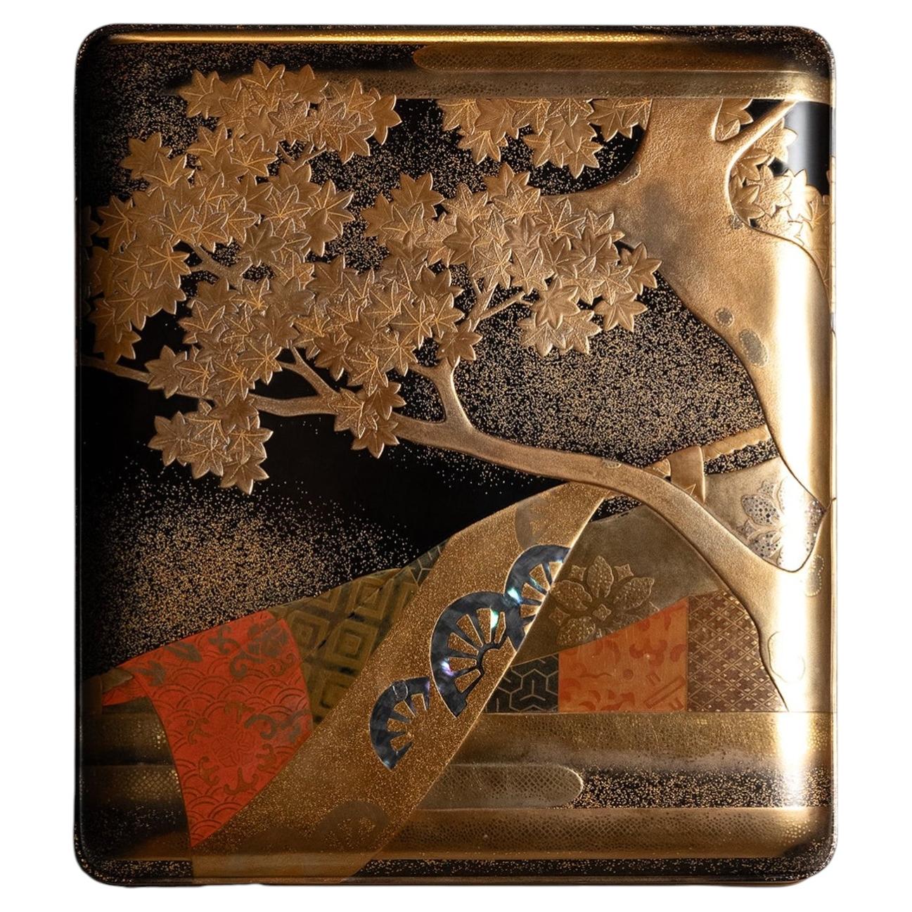 Edo Period Gold Maki-e Momijigari Suzuribako