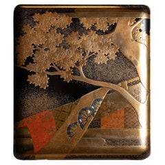 Edo Period Gold Maki-e Momijigari Suzuribako