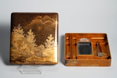 Edo Period Gold Nashiji Maki-e Landscape Suzuribako