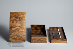 Edo Period Gold Nashiji Maki-e Landscape Suzuribako