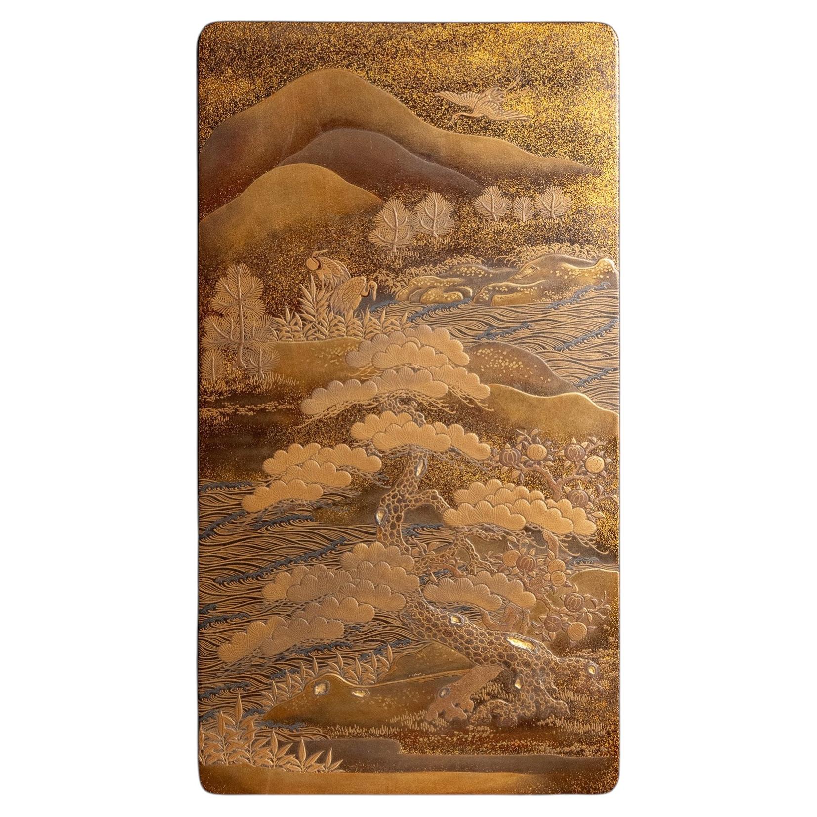 Edo Period Gold Nashiji Maki-e Landscape Suzuribako