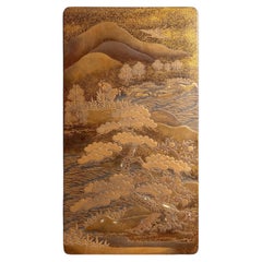 Edo Period Gold Nashiji Maki-e Landscape Suzuribako