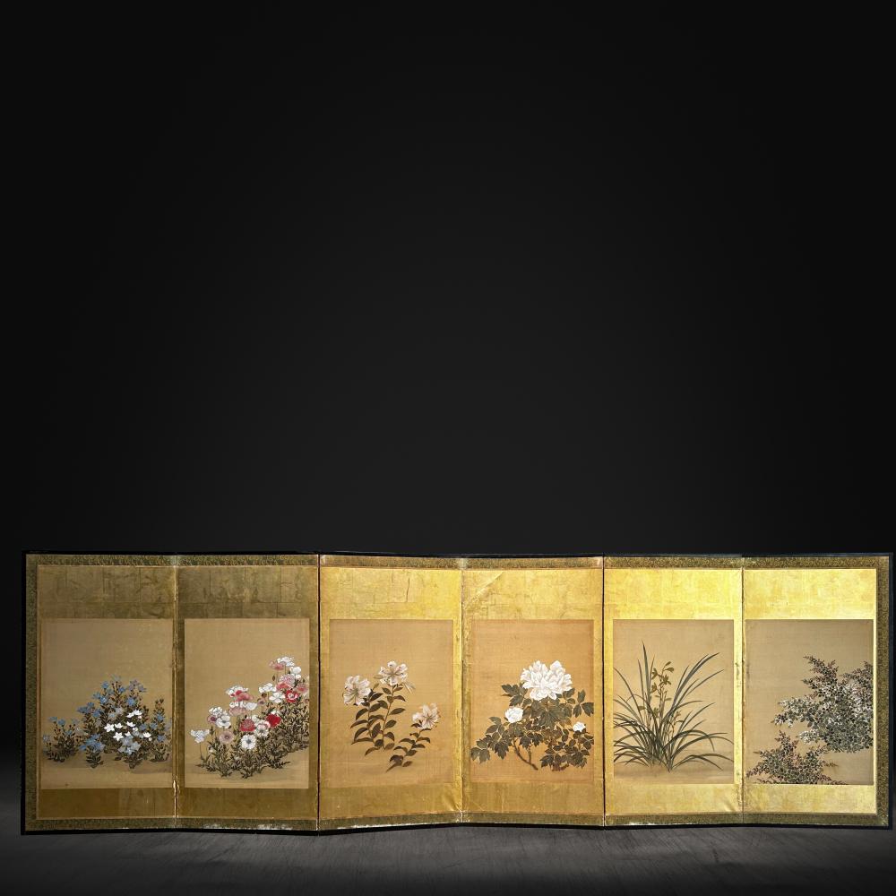 Edo Period Golden Screen - Summer Florals For Sale 7