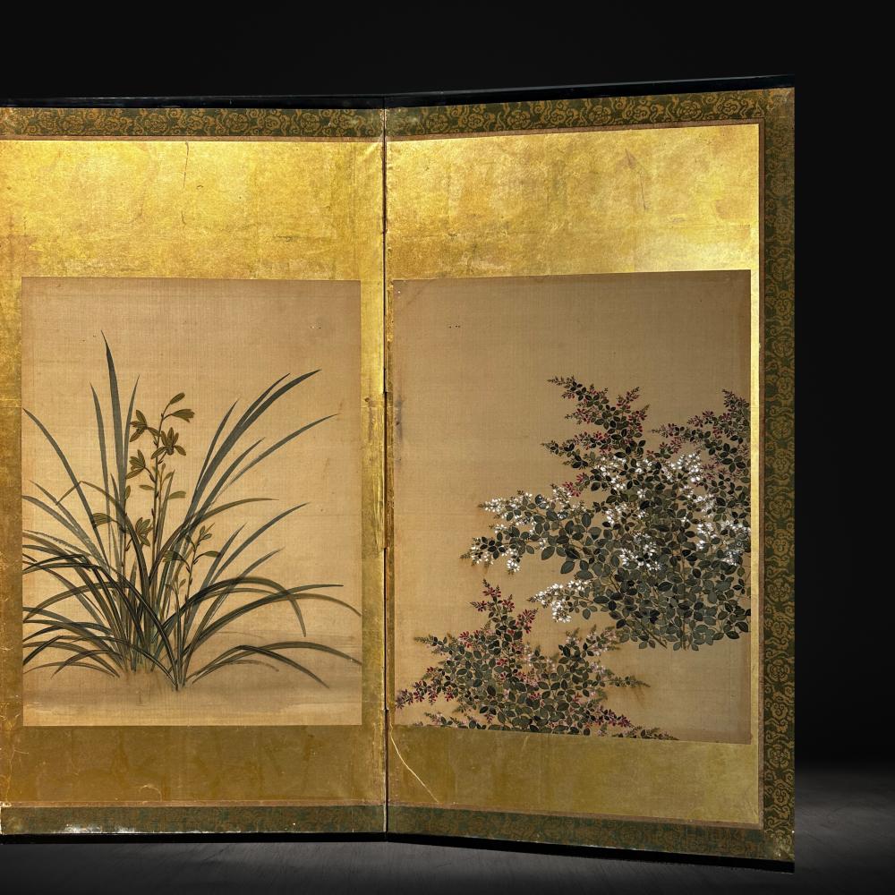 Edo Period Golden Screen - Summer Florals For Sale 1