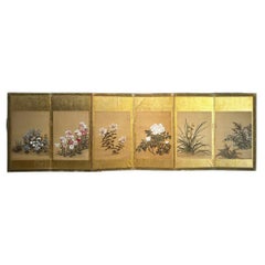 Écran d'or de la période Edo - Fleurs d'été