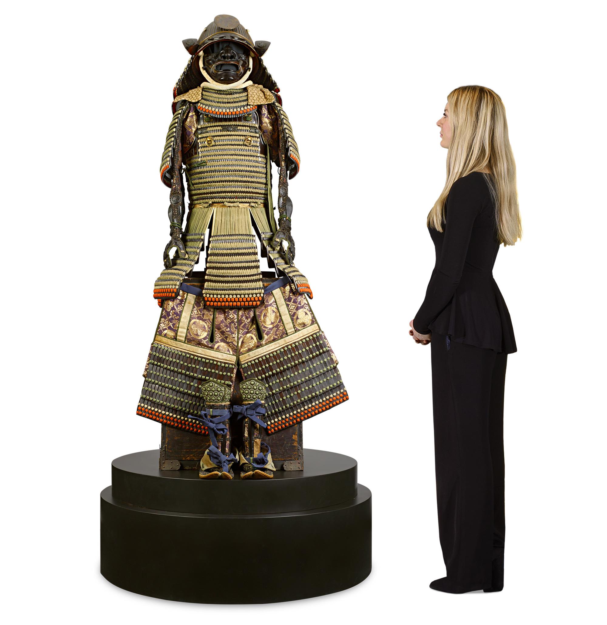This exceptional Moegi Odoshi Nimai-Dou Gusoku (Green Laced Armour), crafted in the 17th century, exemplifies the pinnacle of Edo-period samurai armor design and craftsmanship. Made from the finest materials available during this renowned period of