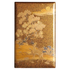 Edo Period Imperial Gold Maki-e Incense Box, Deer & Autumn Leaves
