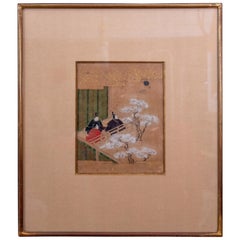 Edo Period Ink on Paper and Gilded Frame Japanese Painting