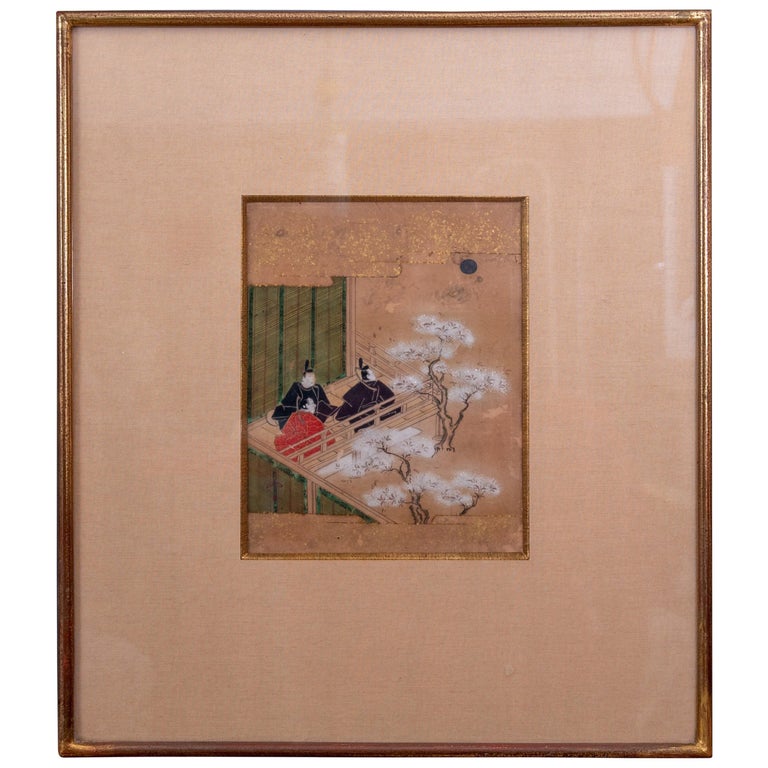 Edo Period Ink on Paper and Gilded Frame Japanese Painting For Sale