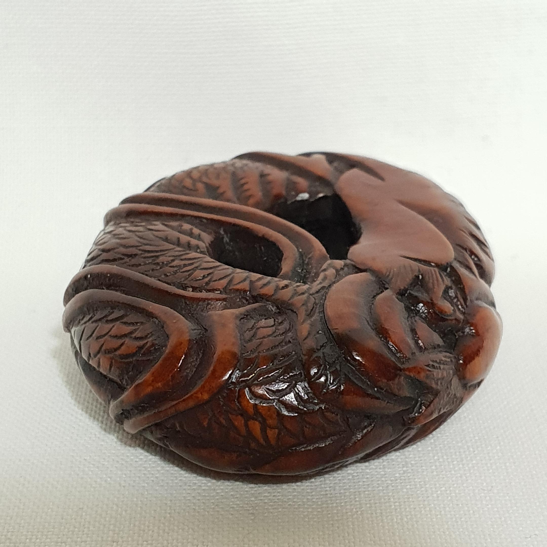 Wood Edo Period Japanese Coiled Dragon Netsuke, 1820s