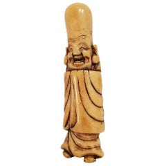Edo Period Japanese Fukurukuju Deer Horn Netsuke, 1800s