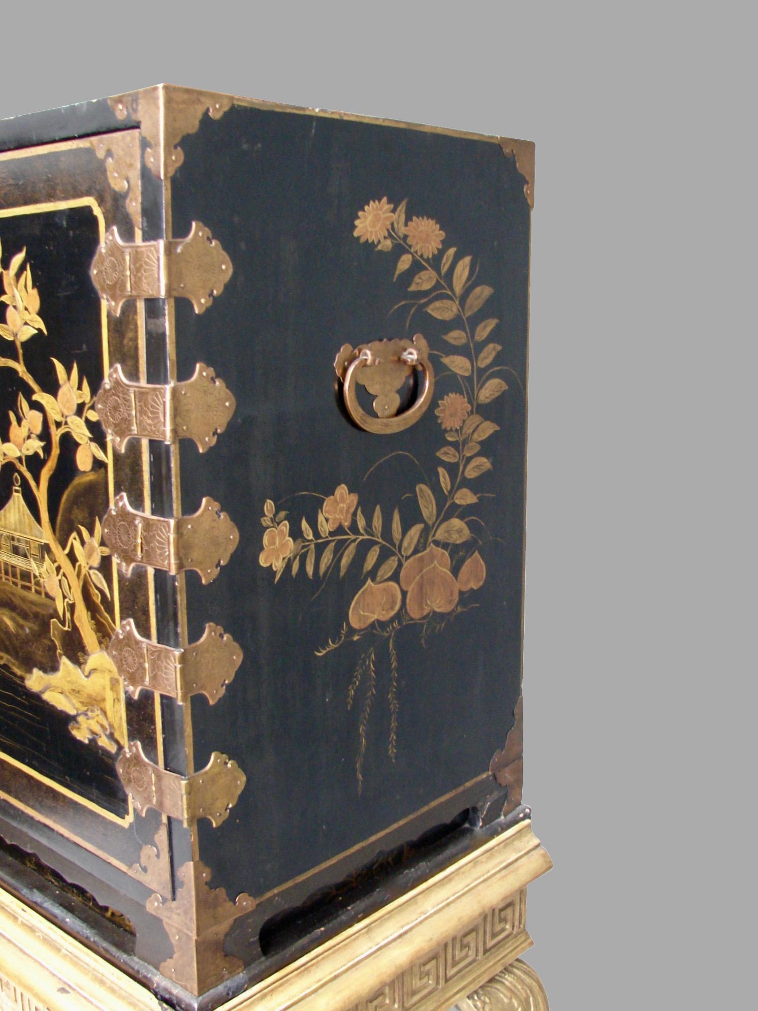 Edo Period Japanese Lacquer Cabinet on English Giltwood Stand 3
