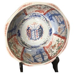 Edo Period Japanese Large Octagonal Imari Bowl w/ Eight Vignettes circa 1700s