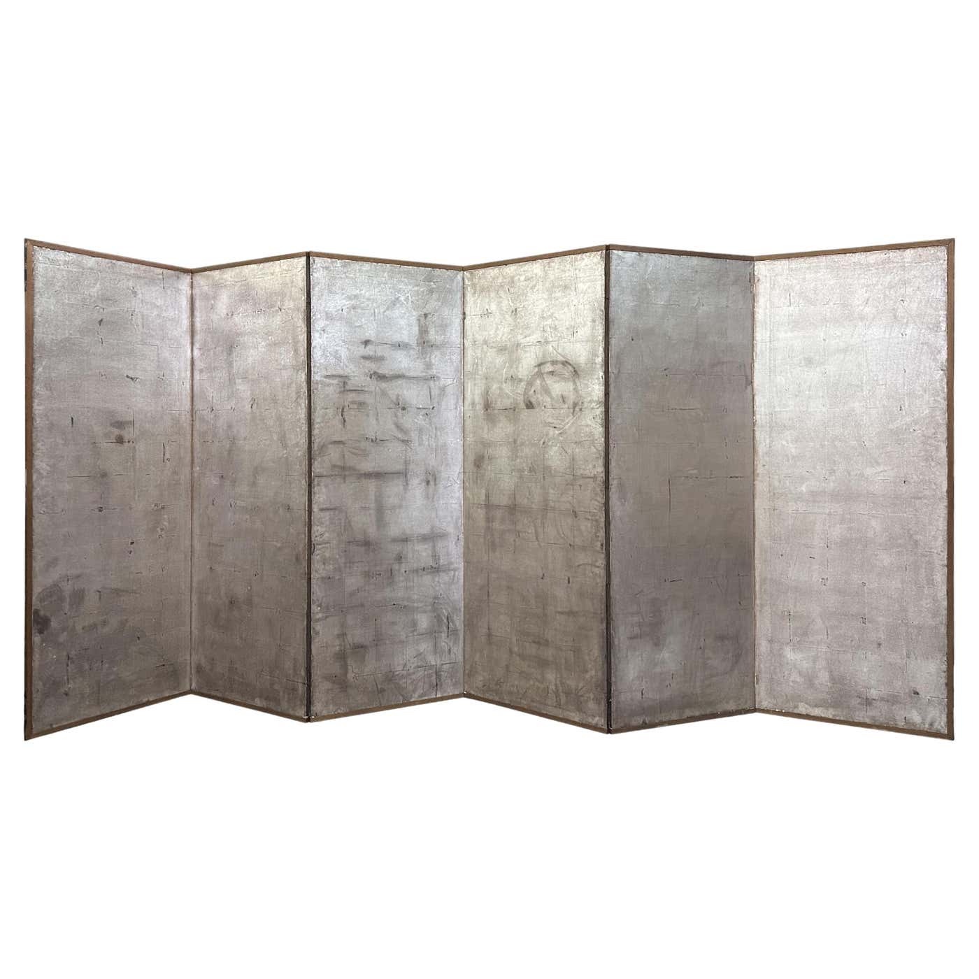 Edo Period Japanese Oxidized Silver Leafed Folded Screen For Sale at ...