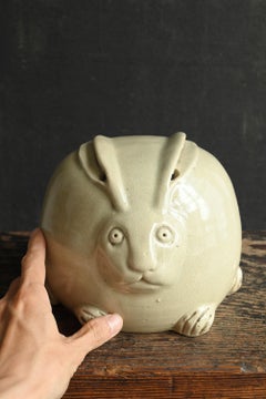 Edo Period Japanese Rabbit Ceramic Hand Warmer (Teaaburi)/ Animal object / PO392