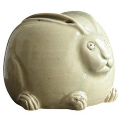 Edo Period Japanese Rabbit Ceramic Hand Warmer (Teaaburi)/ Animal object / PO392